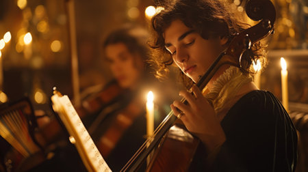 A concert where musical notes tell tales of distant lands and timesの素材