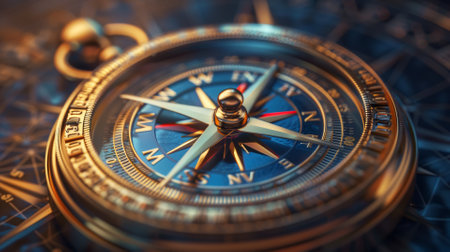 A compass with arrows not pointing north but towards financial growth opportunitiesの素材