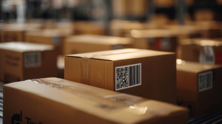A parcel box with a visible tracking code, symbolizing online order trackingの素材