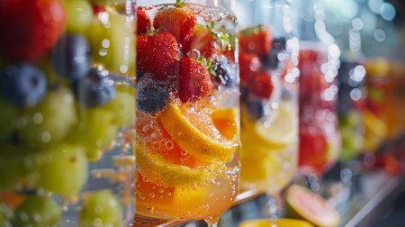 Fruit juice fountain, capsules dissolving into vitality drinksの素材