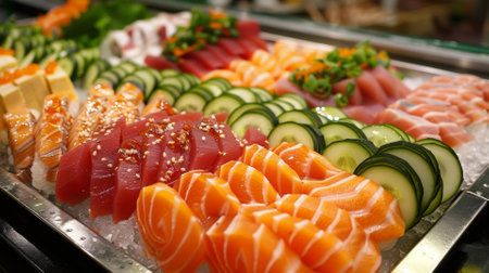 The careful arrangement of a sashimi platter, each piece a testament to the chef's skillの素材