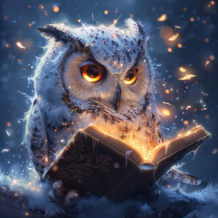 Knowledgeable owl with a magic booの素材