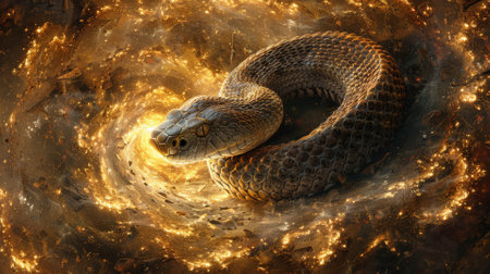 Rattlesnake circling an elixir of dark enchantmentの素材