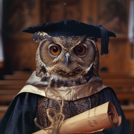 Owl in a cap and gown with diplomの素材