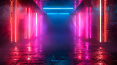 Electric neon lights, blurred motion on a dark backgroundの素材