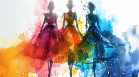 Fashion design sketch, creative process in vibrant colorsの素材