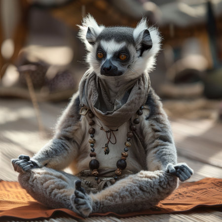 Lemur in yoga clothes, Zen poseの素材