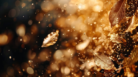Gold leaf flakes, luxury and elegance in abstractの素材