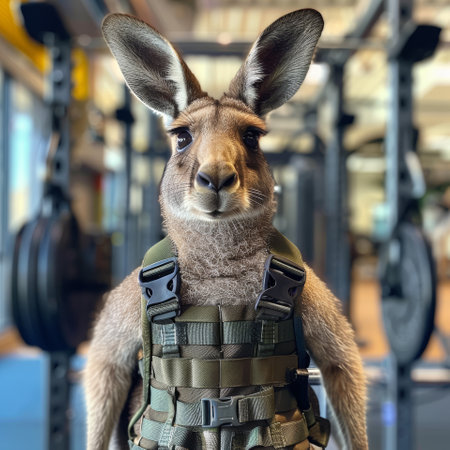 Kangaroo in exercise clothes in the gymの素材