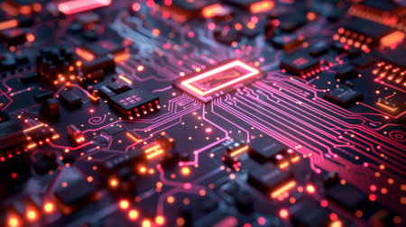 Futuristic circuitry, neon lines and tech patternsの素材