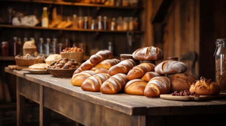 Rustic bakery goods display, side or top space for copyの素材