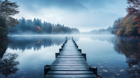 Old wooden pier, tranquil lakeの素材