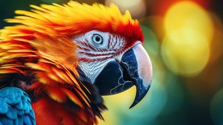 Close-up of a colorful parrot in the wild, detailed feathersの素材
