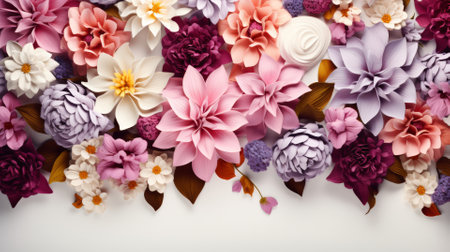 Floral border on white background, flowers with central spaceの素材