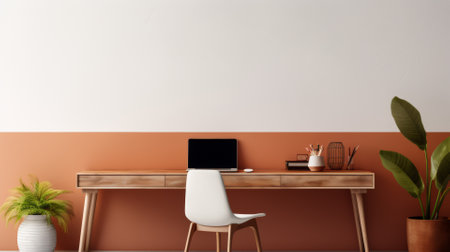 Minimalist desk setup, clean surface with side spaceの素材