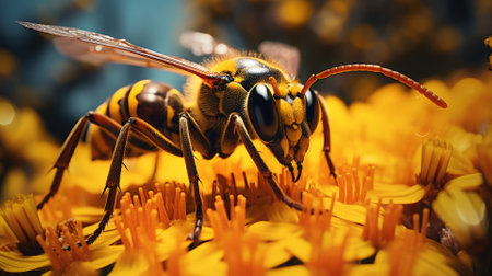 Detailed close-up of insect on a flower, blurred for textの素材