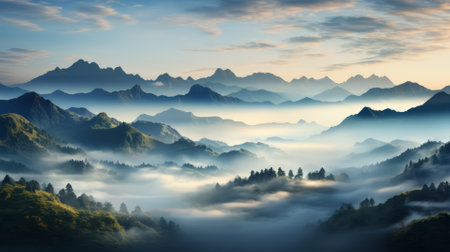Misty mountains at dawn, tranquilの素材