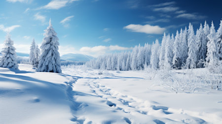 Snow-covered trees in a winter landscapeの素材