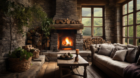 Rustic farmhouse interiors, cozy and inviting texturesの素材