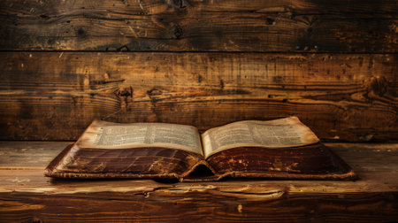 Classic book on wooden table, reading timeの素材