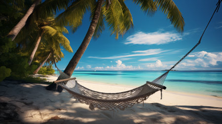 Tropical beach, hammock between palmsの素材