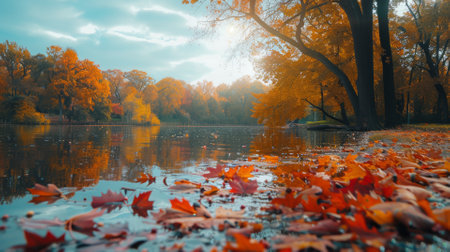 Vibrant autumn colors in park, peacefulの素材