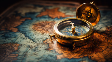 Vintage compass and map, exploration theme with edge spaceの素材