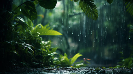 Refreshing tropical rain, nature's shower with side copy spaceの素材