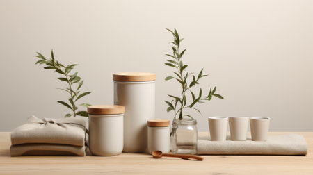 Blank mockup for sustainable kitchenware packaging, clean aestheticの素材