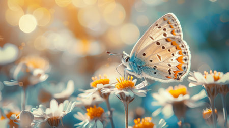 Close-up of a butterfly on a wildflower, natural beautyの素材