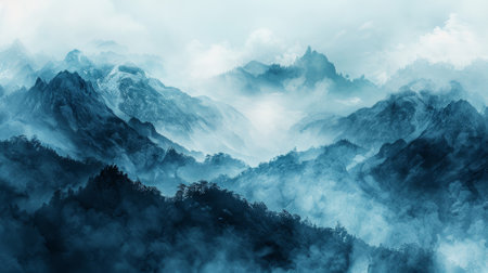 Misty mountain range, ethereal beautyの素材