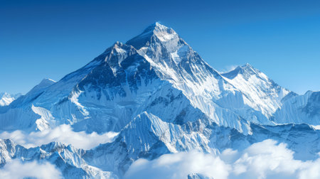 Snowy mountain peaks with a clear blue skyの素材