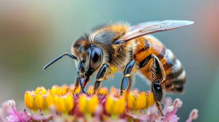 Close-up of bee on flower, pollinationの素材