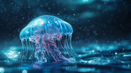 Glowing jellyfish underwater, marine mysteryの素材