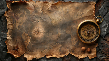 Vintage map and compass, adventure and travel themeの素材
