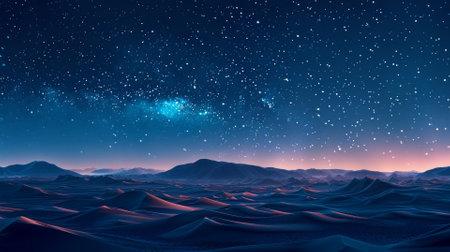 Starry night sky over a desert landscape, universe's mysteryの素材