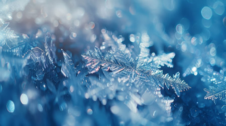Macro shot of ice crystals, winter's microcosmの素材