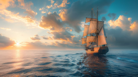 Traditional sailing ship, ocean journeyの素材