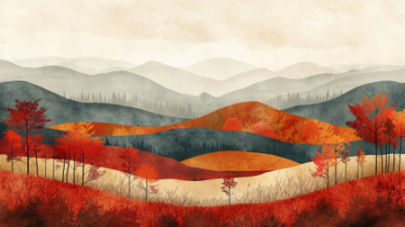 Whimsical autumn fog, layered hillsの素材