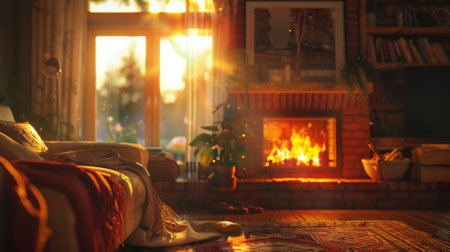 Warm cozy fireplace, homely comfortの素材