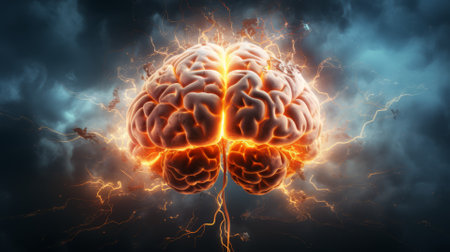 Creative storm in a brain, lightning of inspirationの素材