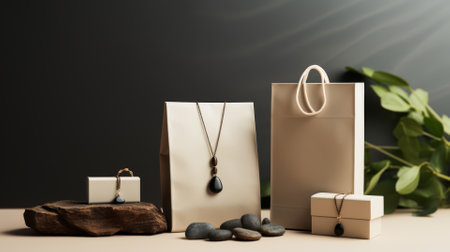 Eco-friendly jewelry packaging mockup, minimalist design conceptの素材