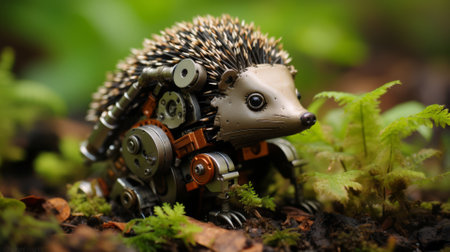 Robotic hedgehog with defense mechanisms, in a smart gardenの素材