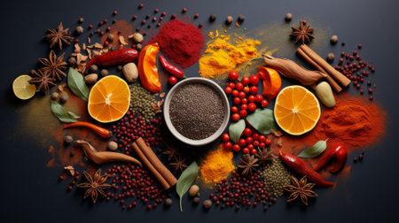 Series of colorful culinary spices in artistic layoutsの素材