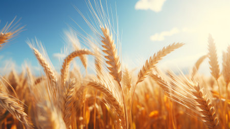 Organic wheat field swaying in the breeze, space for copyの素材