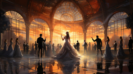 Grand ballroom with dancing shadows and timeless melodiesの素材