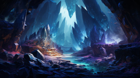 Glimmering cave filled with crystals and guardian spiritsの素材