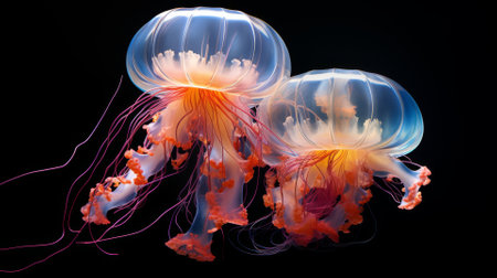 Luminous jellyfish underwater, serene, glowing beautyの素材