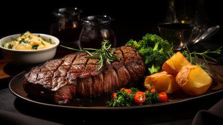 Luxurious steak dinner with premium sides, a feast for the sensesの素材