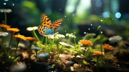 Butterfly on a wildflower in the forest, nature's detailの素材